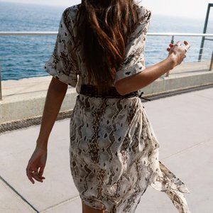 & Other Stories Belted Snake Print Midi Dress